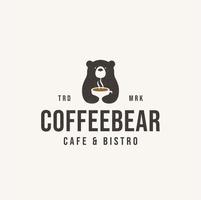 Il design del logo dell'orso del caffè in stile vintage su sfondo marrone è perfetto per caffetterie, bar, caffetterie, ristoranti, bevande, ecc. vettore