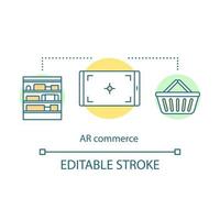 icona del concetto di commercio ar. mercato virtuale. acquisto e-commerce. shopping virtuale. illustrazione della linea sottile dell'idea della tecnologia della realtà aumentata. disegno di contorno isolato vettoriale. tratto modificabile vettore