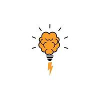 Concetto di idea creativa del cervello, innovazione della conoscenza, lampadina del cervello all'interno, logo, pensiero della soluzione di luce, vettore