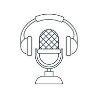 icona del podcast. microfono e cuffie. simbolo di contorno. illustrazione vettoriale in stile schizzo isolato su sfondo bianco.