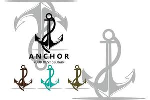 vettore icona logo ancoraggio nave, porto, illustrazione design retrò