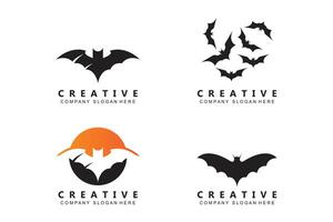 design del logo pipistrello, illustrazione di halloween, marchio aziendale, icona animale notturno vettore