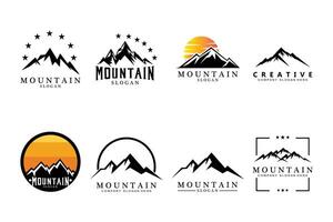 Mountain View logo disegno vettoriale all'alba per l'avventura nella natura all'aperto