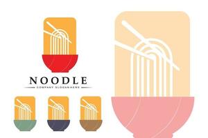 una collezione di ispirazione per il logo di noodle. modello di progettazione di cibo e ciotola cinese. illustrazione di concetto retrò vettore