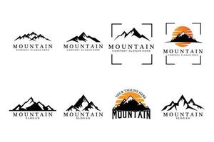Mountain View logo disegno vettoriale all'alba per l'avventura nella natura all'aperto