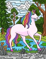 unicorno nell'illustrazione del fumetto colorato della foresta vettore