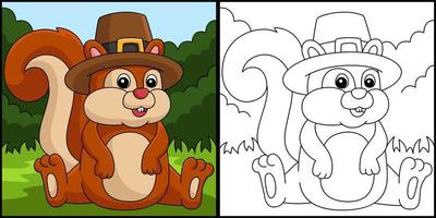 illustrazione del cappello del pellegrino dello scoiattolo del ringraziamento vettore