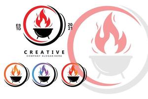 design del logo del barbecue, illustrazione del roast beef, icona della griglia vettore