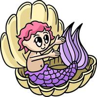 sirena del bambino che si siede in un clipart del fumetto della conchiglia vettore