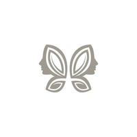combinazione di logo viso donna e ali di farfalla. vettore