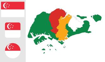 mappa e bandiera di singapore vettore