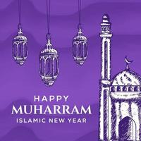 felice anno nuovo islamico muharram disegnato a mano vettore