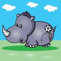 un rinoceronte con un corno che gioca a palla vettore