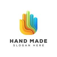 logo colorato a mano, fantastico logo fatto a mano, design del logo per la cura delle mani vettore