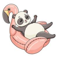 panda estivo su fenicottero rosa anello di gomma illustrazione vettoriale