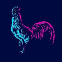 gallo pollo linea pop art potrait logo colorato design con sfondo scuro. illustrazione vettoriale astratta. sfondo nero isolato per t-shirt, poster, abbigliamento, merchandising, abbigliamento, design distintivo.