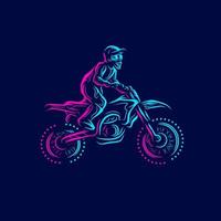 linea di motociclisti da cross. logo pop art. design colorato con sfondo scuro. illustrazione vettoriale astratta. sfondo nero isolato per t-shirt, poster, abbigliamento, merchandising, abbigliamento, design distintivo