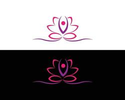 yoga e meditazione della mano umana nell'illustrazione vettoriale del logo del fiore di loto.