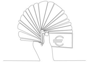 disegno in linea continua di dare soldi, euro vettore