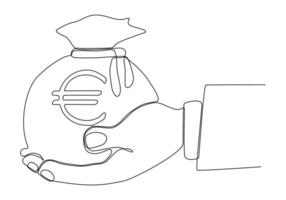linea continua di mani che tengono sacchi di denaro euro illustrazione vettoriale