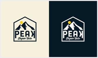 semplice distintivo di montagna con modello di logo illustrazione sole vettore