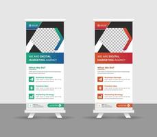 business roll up banner stand modello design, moderni supporti portatili layout banner roll-up aziendale, pull up, illustrazione vettoriale, volantino aziendale, brochure, banner aziendale vettore