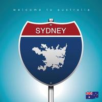 l'etichetta della città e la mappa dell'australia in stile americano. vettore