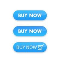 acquista ora, pulsanti vettoriali blu per il web design su bianco
