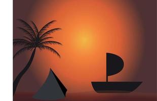 palma, barca al tramonto. illustrazione vettoriale. eps 10. vettore