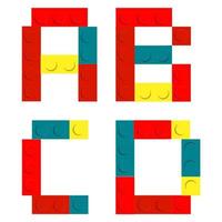 set di alfabeto fatto di blocchi di mattoni da costruzione giocattolo isolati isolati su bianco vettore