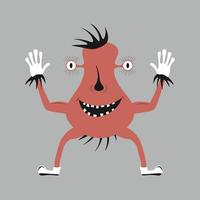felice Halloween. icona del mostro. simpatico cartone animato kawaii spaventoso personaggio del bambino divertente. occhi, lingua, dente dente, mani alzate. design piatto. illustrazione vettoriale