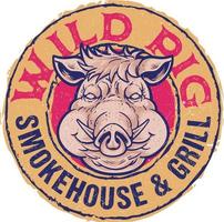 barbecue distintivo emblema logo modello maiale selvatico fumo casa testo modificabile