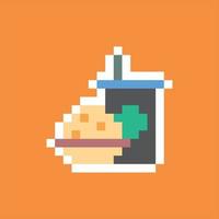 pixel art 8 bit. hamburger e bibita vettore