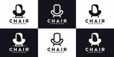 set di linea di sedie, mobili con logo, logo di riferimento vettore