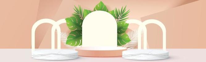 3d geometrico podio mockup foglia tropicale concetto netural per vetrina sfondo verde astratto scena minima presentazione del prodotto illustrazione vettoriale