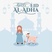 felice eid al adha bambino musulmano vettore