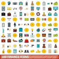 100 icone di finanza impostate, stile piatto vettore