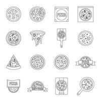 le icone della pizza impostano il cibo, lo stile del contorno vettore