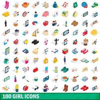 100 icone ragazza impostate, stile 3d isometrico vettore
