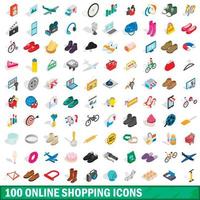 100 set di icone per lo shopping online, stile 3d isometrico vettore