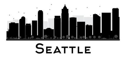 silhouette in bianco e nero dell'orizzonte della città di Seattle. vettore