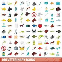 100 set di icone veterinarie, stile piatto vettore