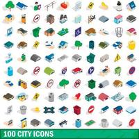 100 icone della città impostate, stile 3d isometrico vettore