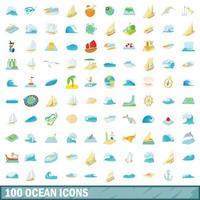 100 icone dell'oceano, stile cartone animato