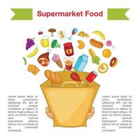 concetto di borsa del supermercato alimentare, stile cartone animato vettore