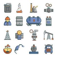 set di icone dell'industria petrolifera, stile cartone animato vettore
