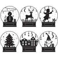 set di palloncini invernali con neve, illustrazione vettoriale isolata, stencil nero