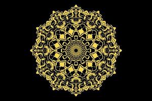 mandala arte design dorato colore decorazione su sfondo nero disegno a mano. illustrazione vettoriale