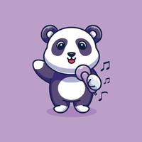 carino panda che canta cartone animato design vettore premium