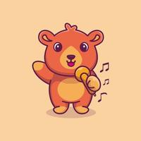 simpatico orso che canta cartone animato design premium vector